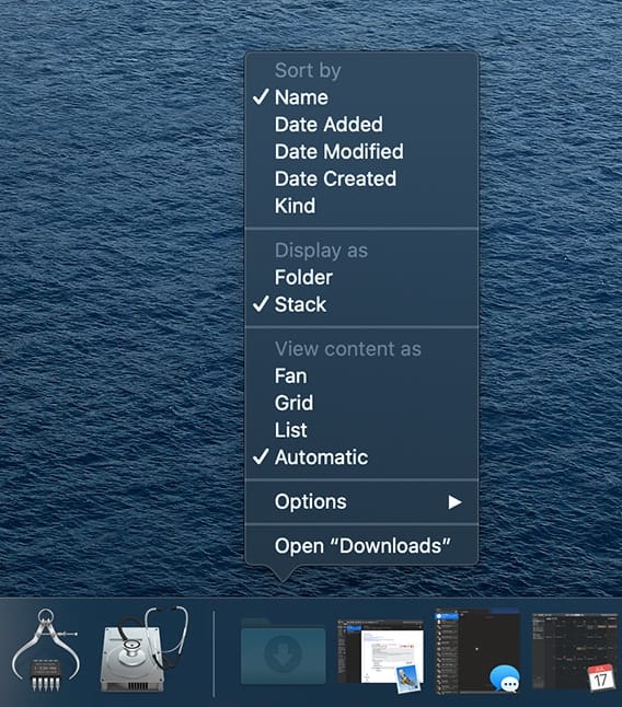 How to create stack apps in dock mac os